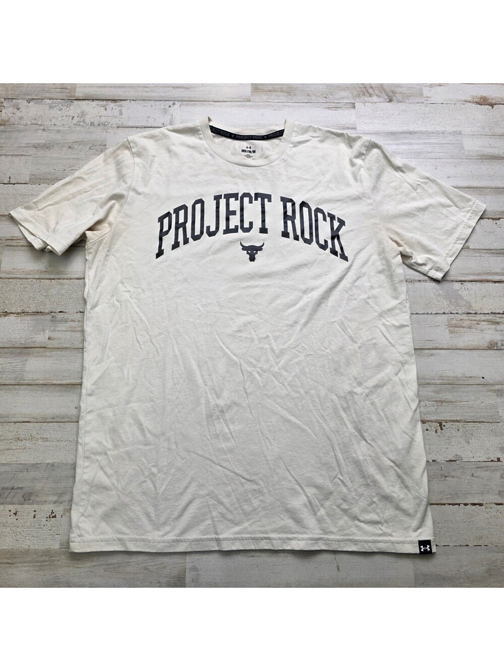 Under Armour Project Rock T-Shirt Men's M White Black Graphic Workout Training